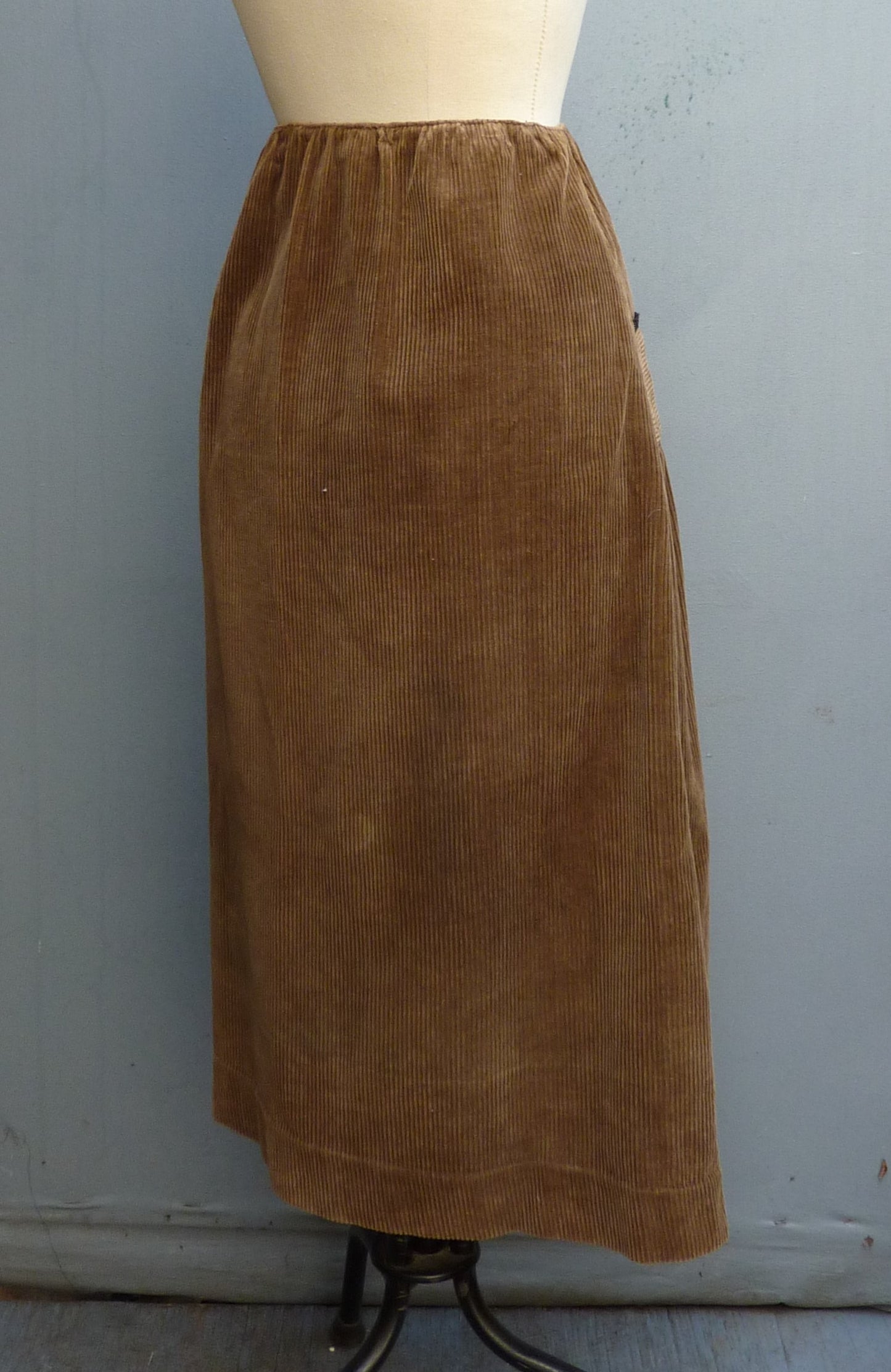 Original Vintage 1950s Skirt High Waist Brown Corduroy UK S