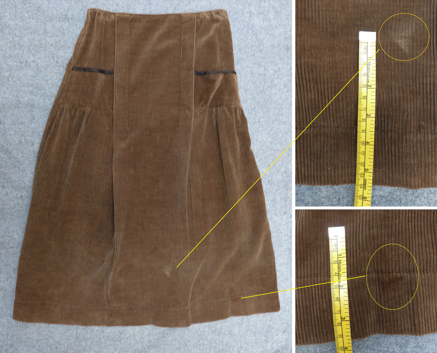 Original Vintage 1950s Skirt High Waist Brown Corduroy UK S