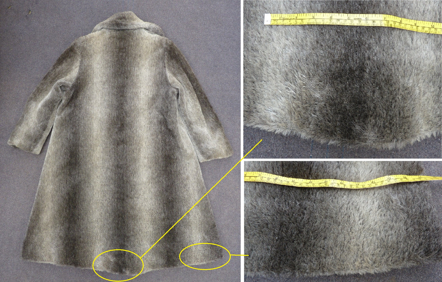Original Vintage 1940s Coat Striped Fake Faux Fur Grey Teddy UK L