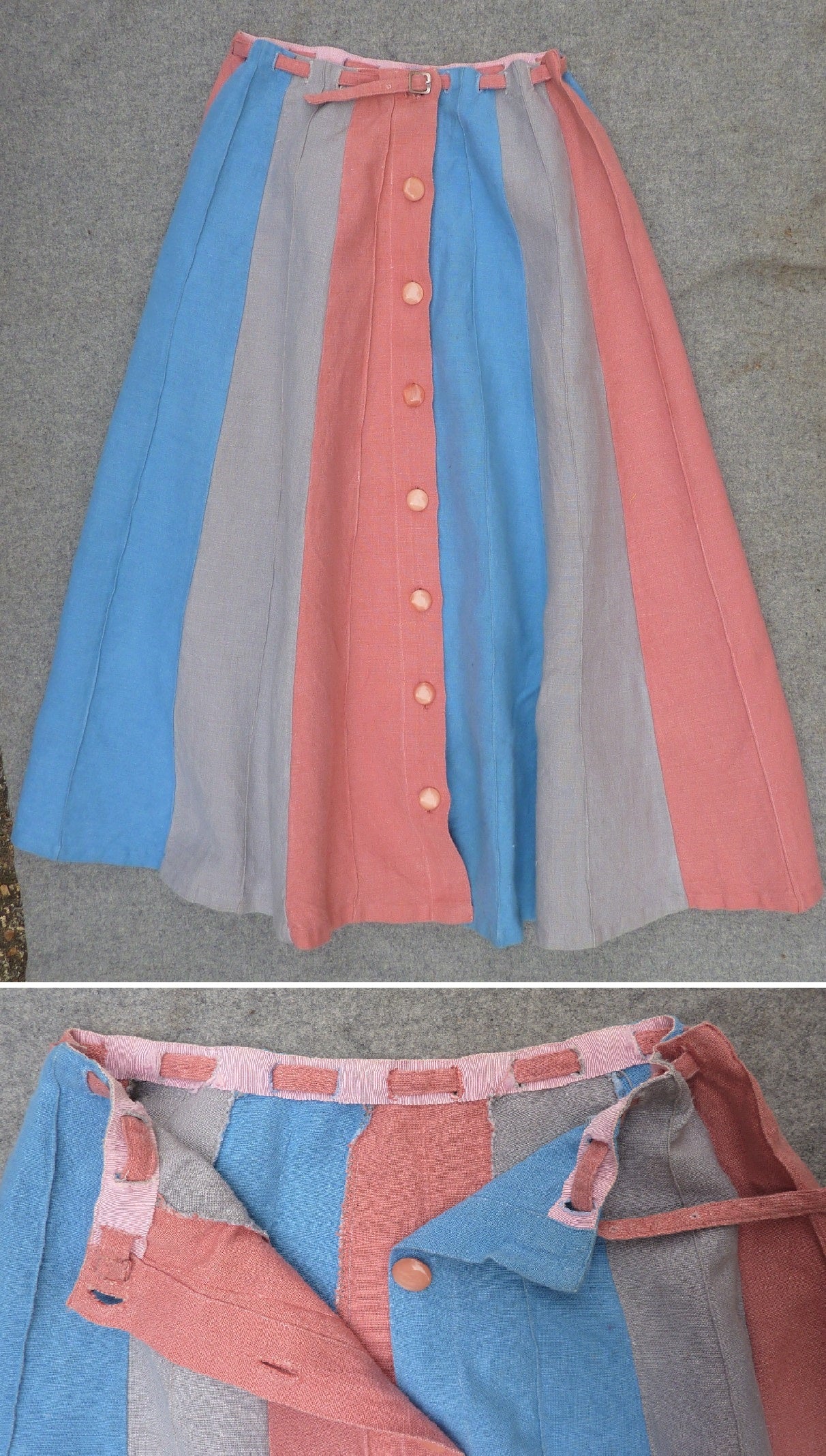 Original Vintage 1950s Skirt Novelty Umbrella Style Linen UK XS