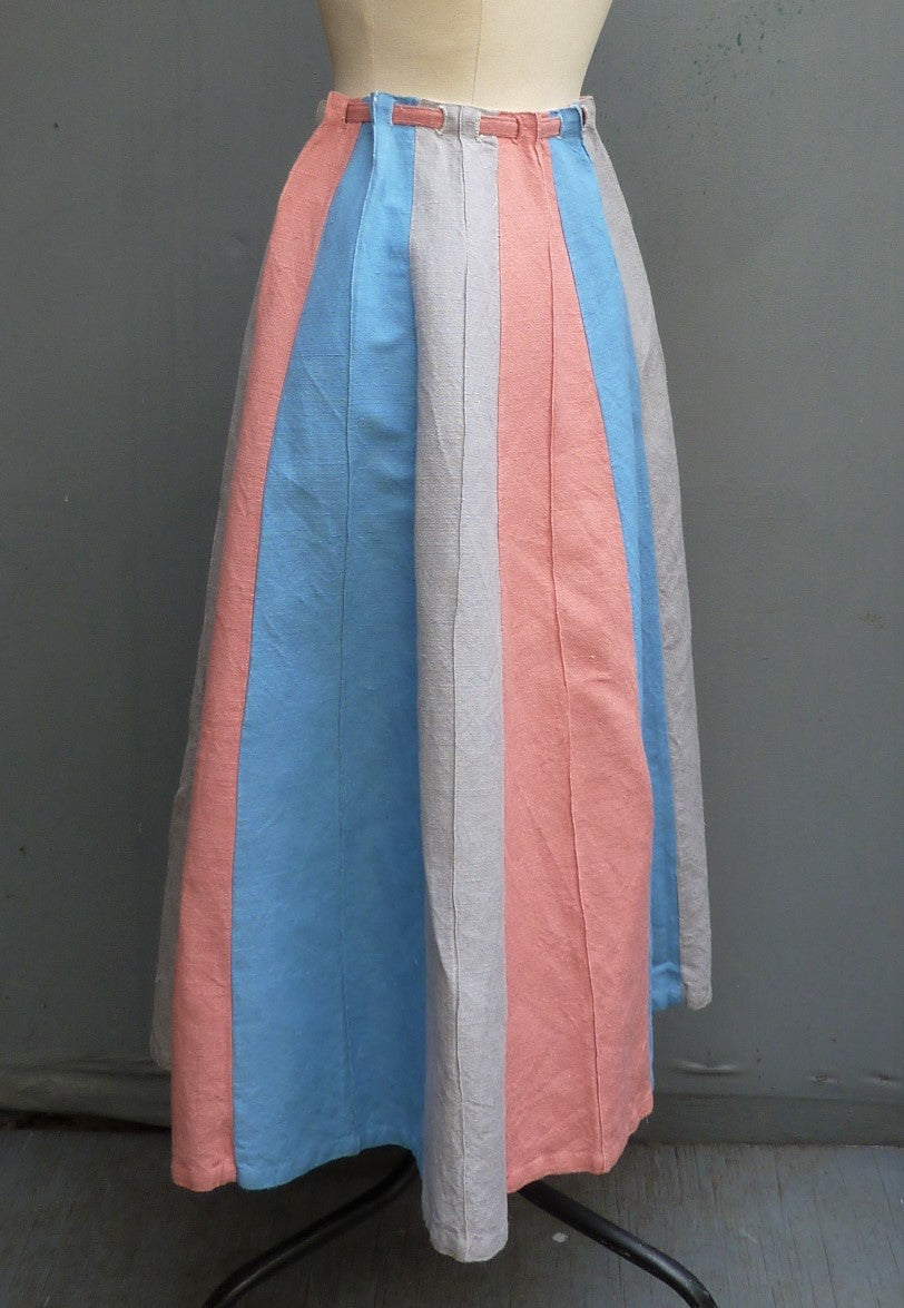 Original Vintage 1950s Skirt Novelty Umbrella Style Linen UK XS
