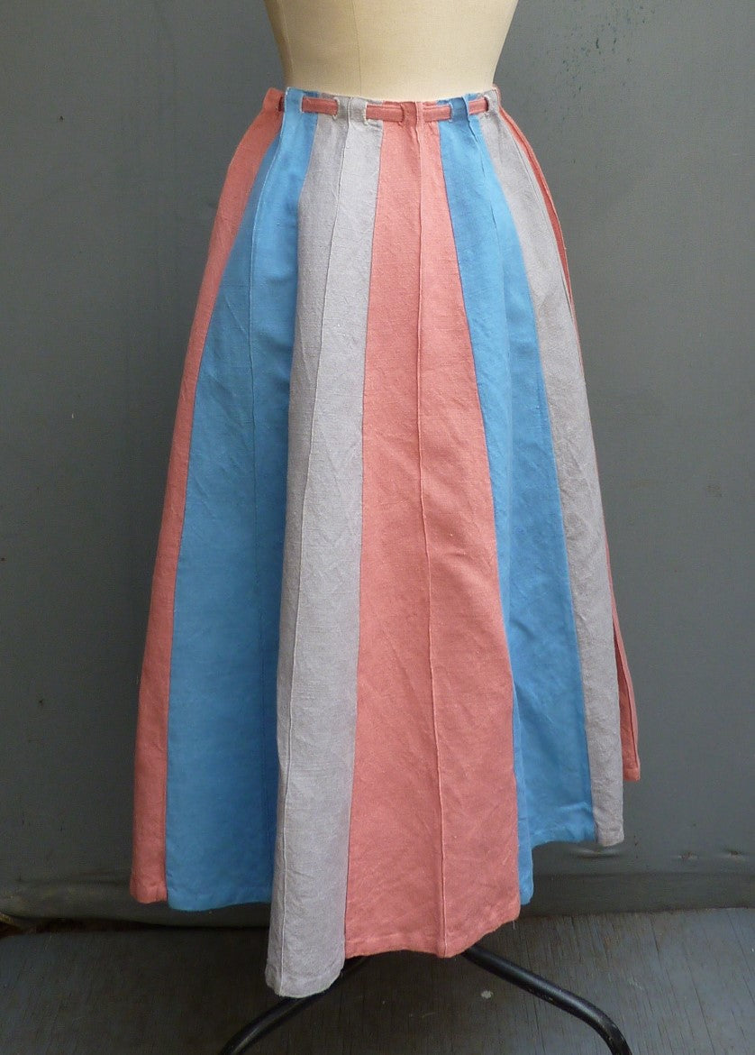 Original Vintage 1950s Skirt Novelty Umbrella Style Linen UK XS