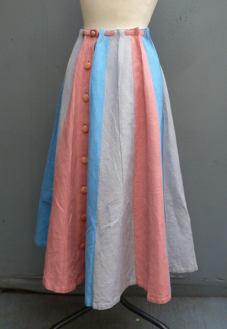 Original Vintage 1950s Skirt Novelty Umbrella Style Linen UK XS