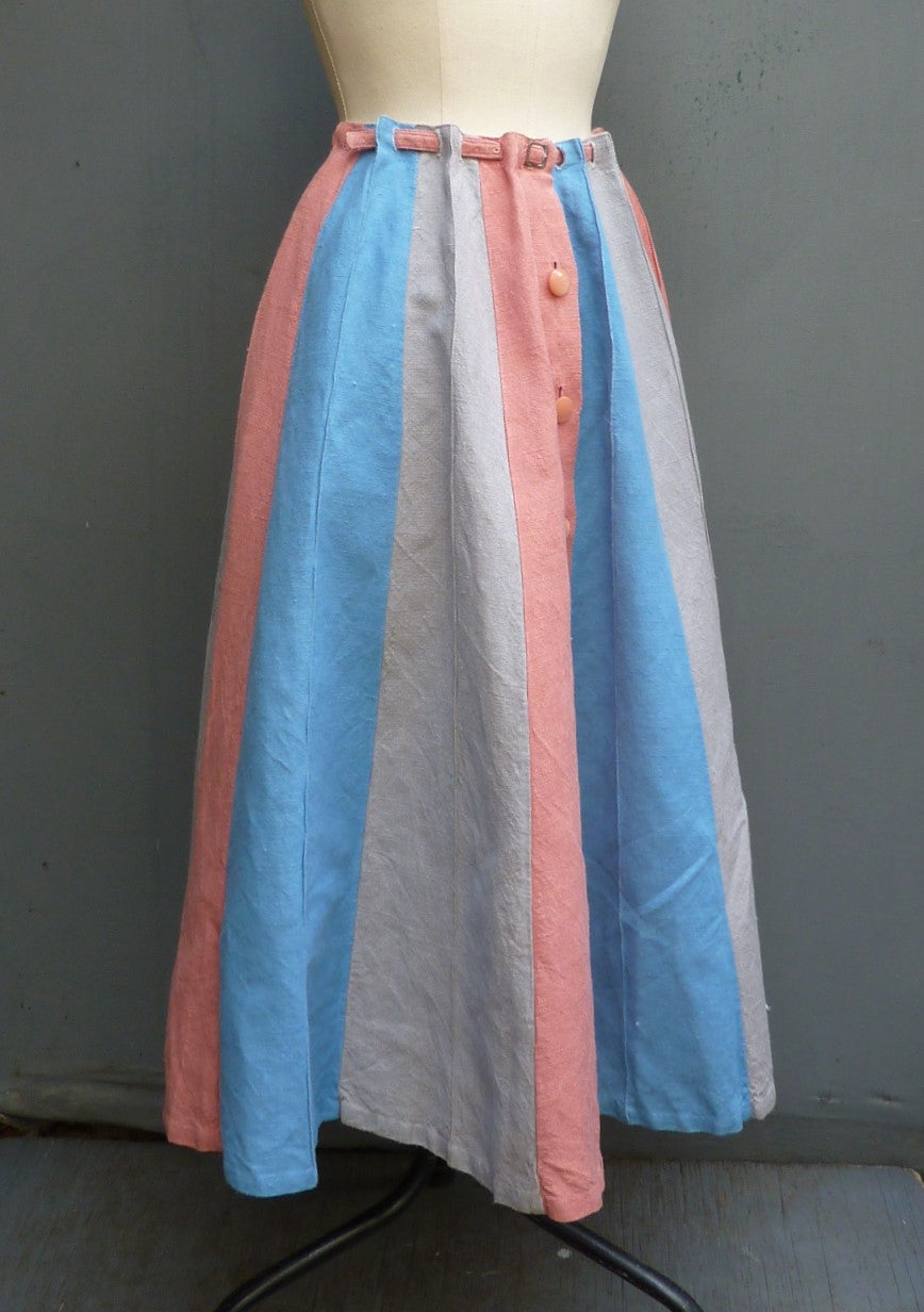 Original Vintage 1950s Skirt Novelty Umbrella Style Linen UK XS