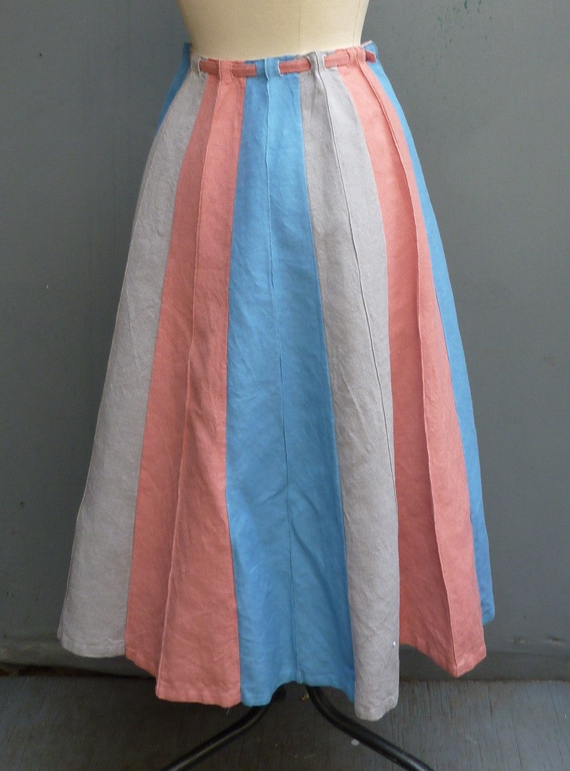 Original Vintage 1950s Skirt Novelty Umbrella Style Linen UK XS
