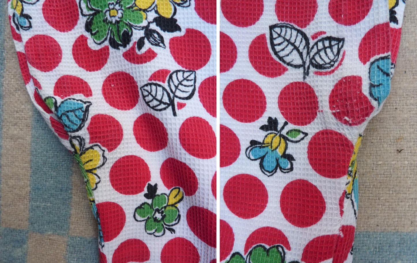 Vintage 1950s Home Made Cotton Dress Red White Bold Novelty Spotty Bust 32" max. WomensUK XS