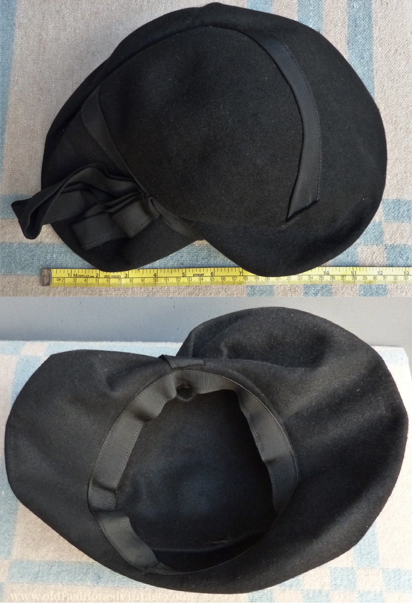 Vintage 1940s Black Felt Hat Heart Shaped Broad Brim Halo Beret