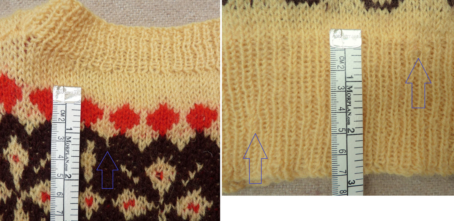 Vintage Mens Hand Knitted Fair Isle Slipover Sweater Vest Yellow Brown Red 1940s WW2 1950s Fairisle Tank Top