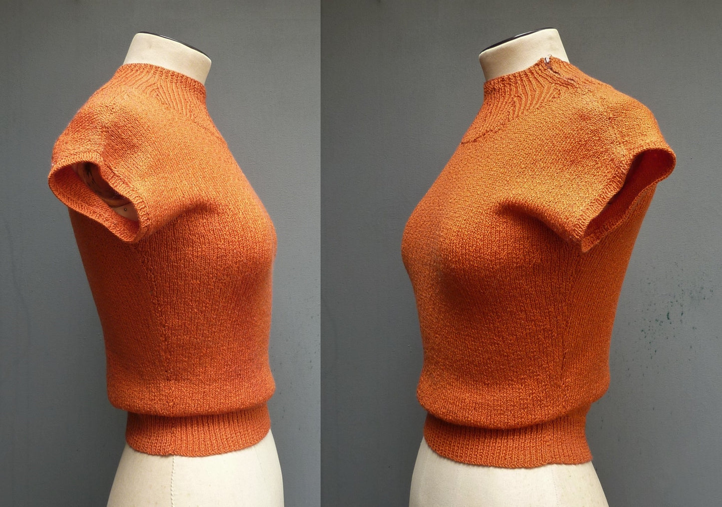 Vintage 1950s Hand Knitted Orange Sweater Dolman 40s 50s 1940s UK XS