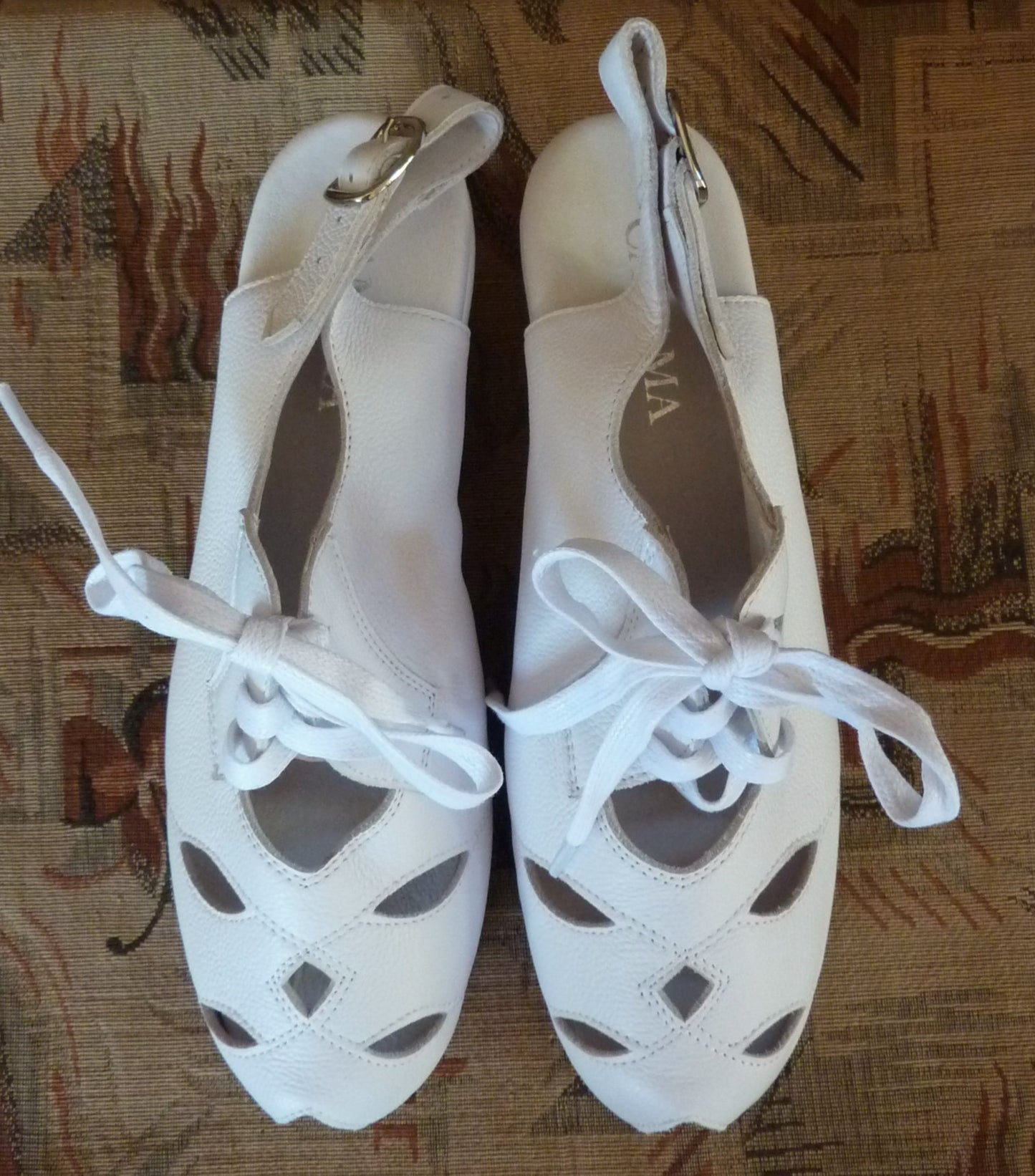 Vintage 1940s Style Wedge Shoes White Leather Sandals Canama 40s UK6