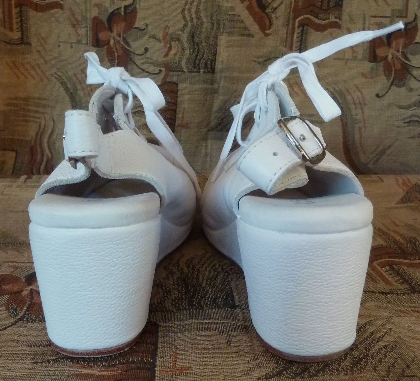 Vintage 1940s Style Wedge Shoes White Leather Sandals Canama 40s UK6
