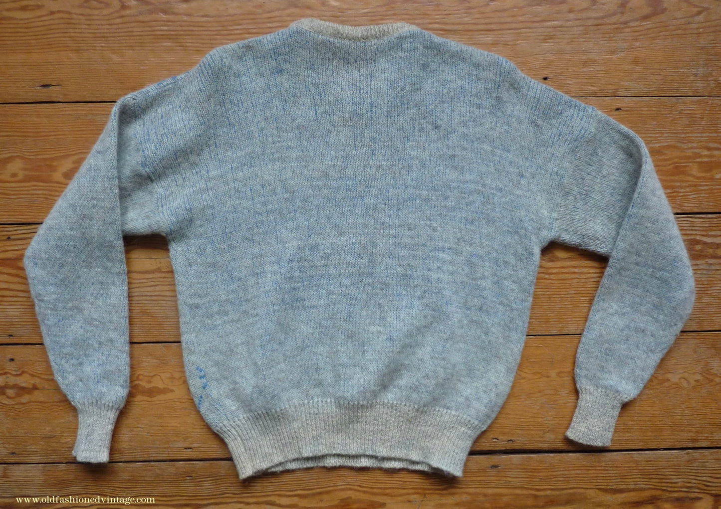 Vintage 1980s does 1950s Jumper Constellation Picture Knit Sweater Oatmeal Blue Stars M