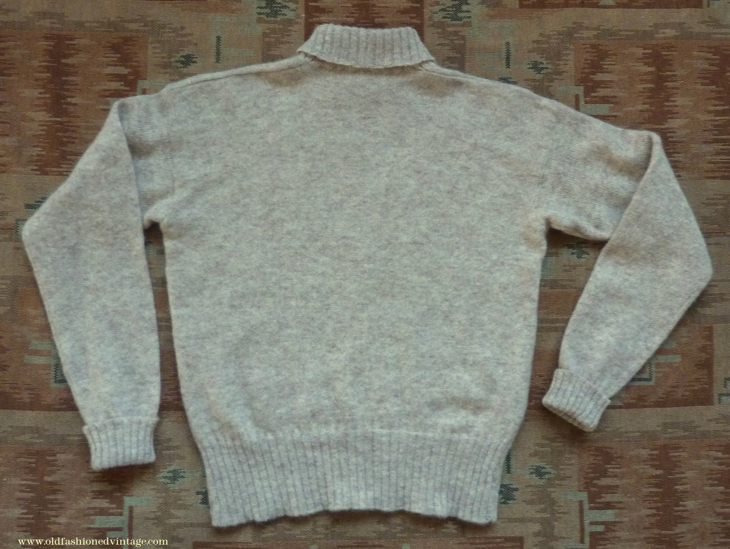 Old Fashioned Garments Vintage Reproduction 1940s Mens Roll Neck Jumper Natural Melange Polo Turtle Sweater S