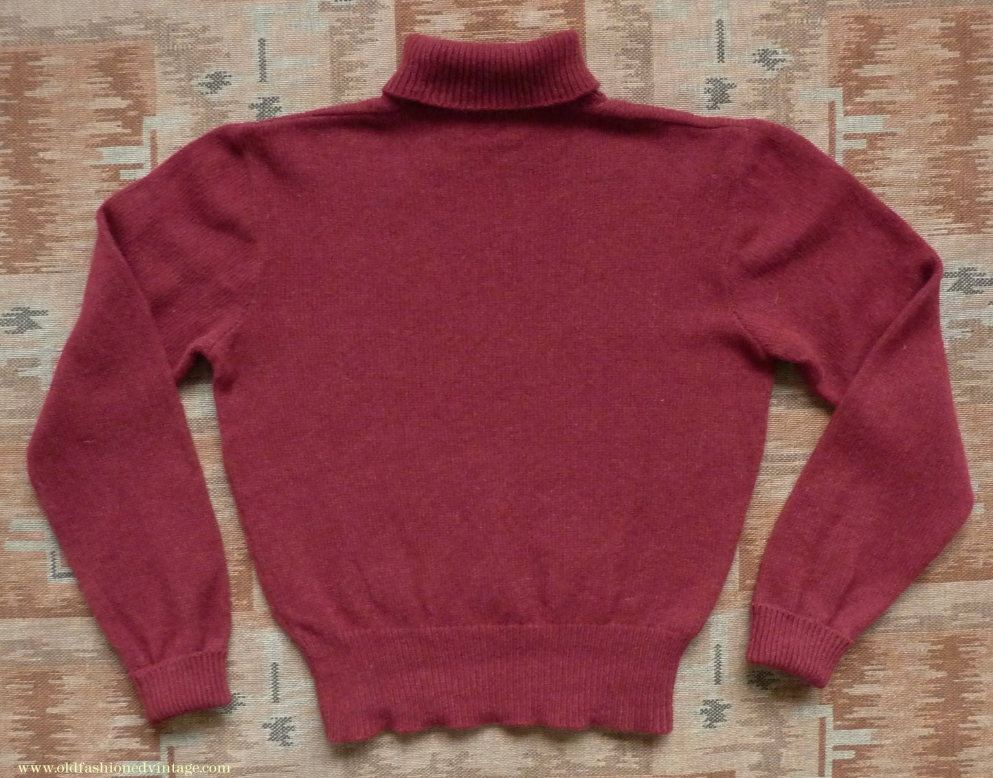 Old Fashioned Garments Vintage Reproduction 1940s Mens Polo Neck Jumper Oxblood Red Roll Turtle Sweater S