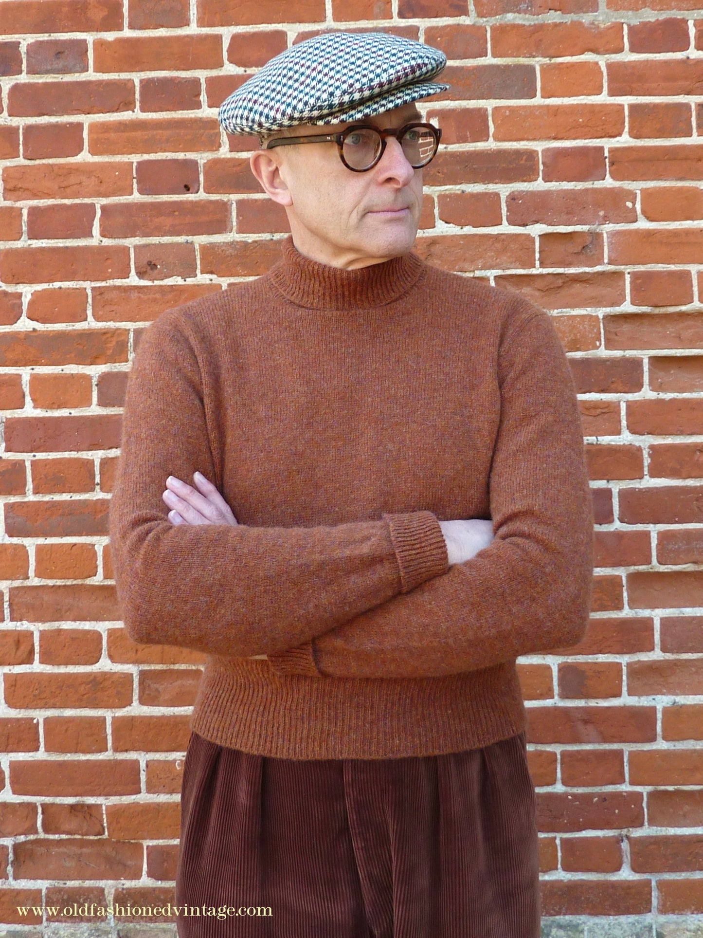 Old Fashioned Garments Vintage Reproduction 1940s Mens Polo Neck Jumper Burnt Sienna Roll Turtle Sweater M
