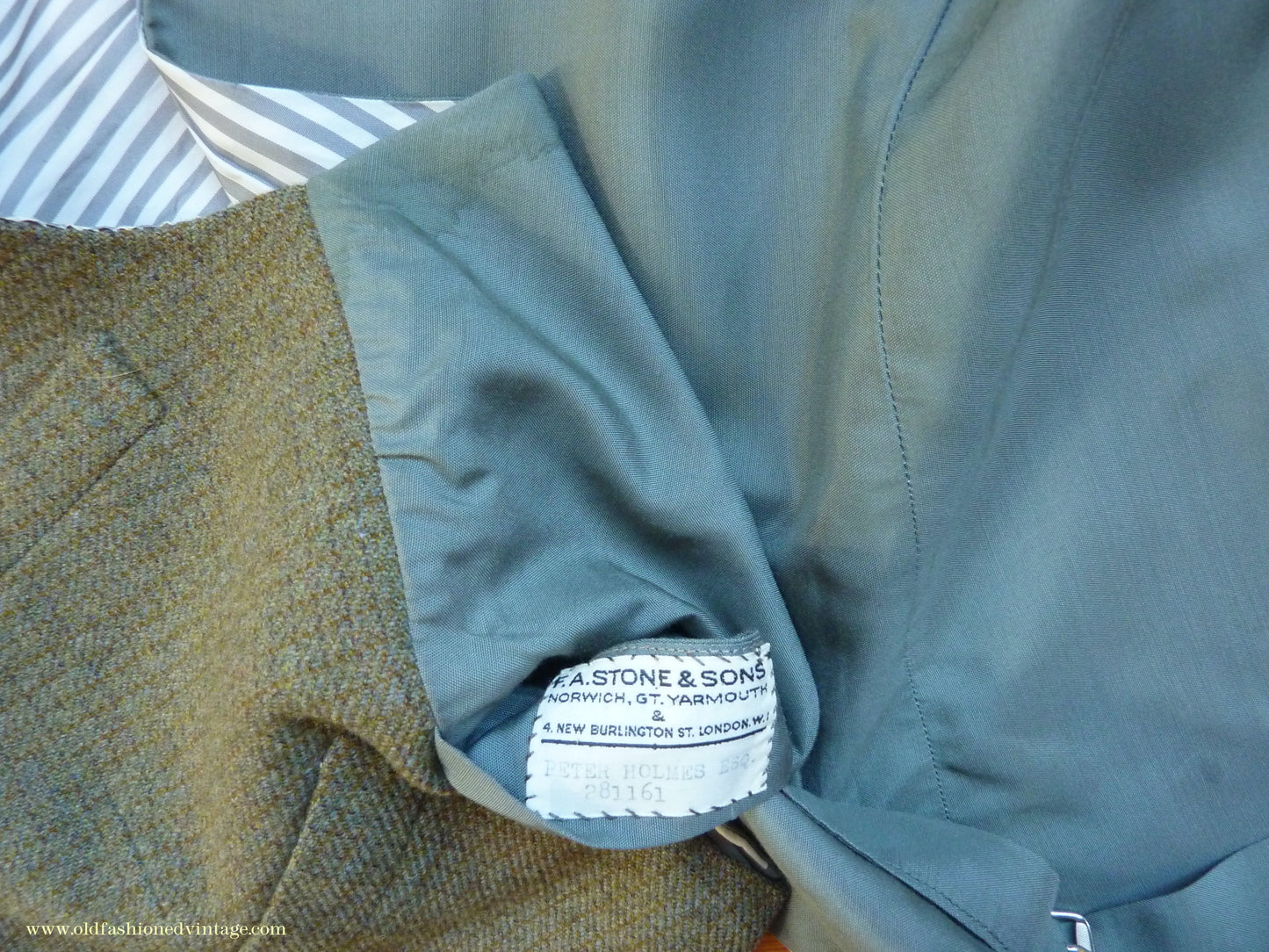 Vintage Mens 1960s Bespoke 2 Piece Jacket & Waistcoat Set Single Breasted Olive Green Brown Overcheck Wool 38"/40"