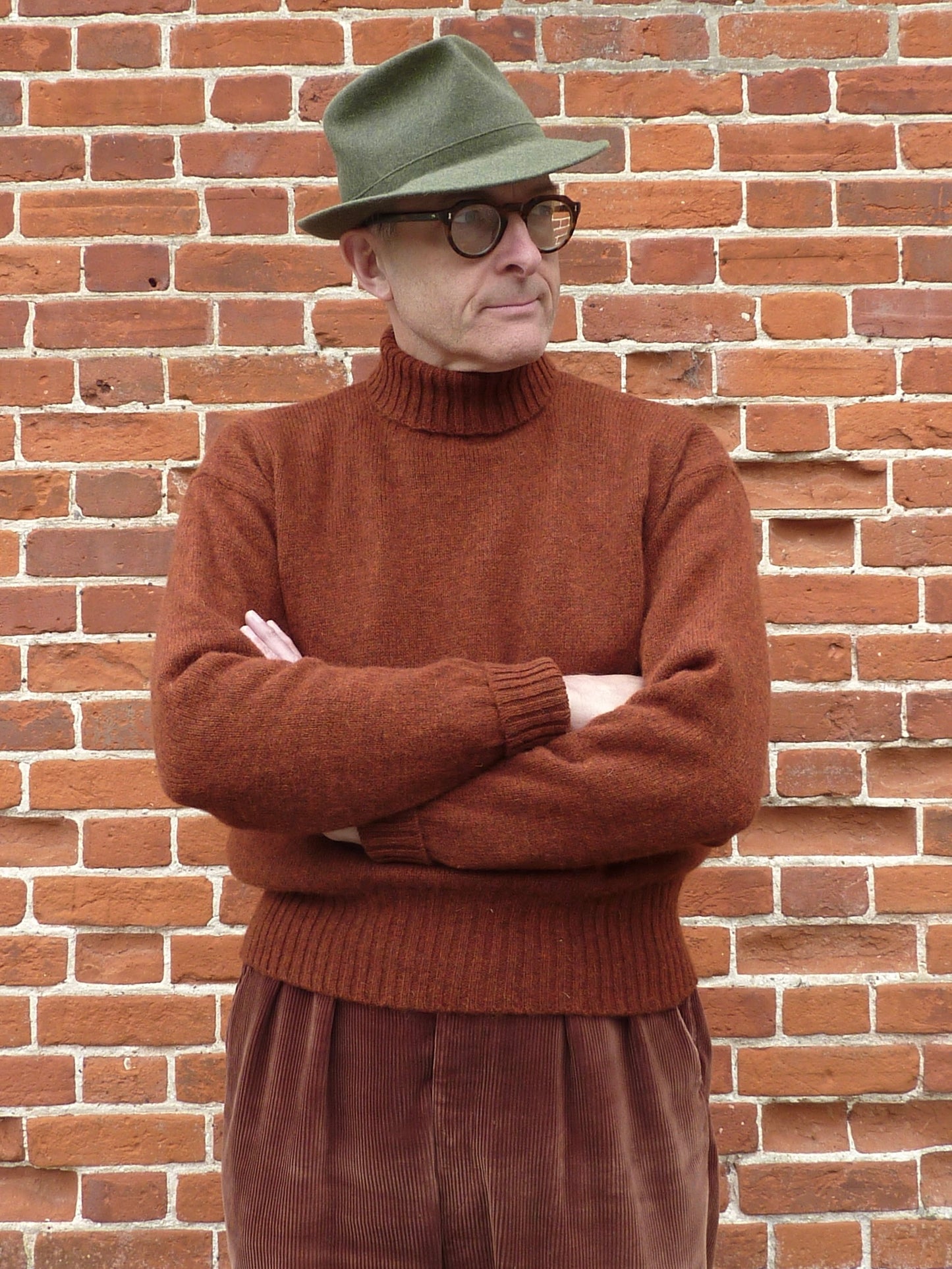 Old Fashioned Garments Vintage Reproduction 1940s Mens Roll Neck Jumper Rust Melange Polo Turtle Sweater L