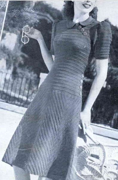 Reproduction 1940s Purple Merino Wool Knitted Dress UK S/M