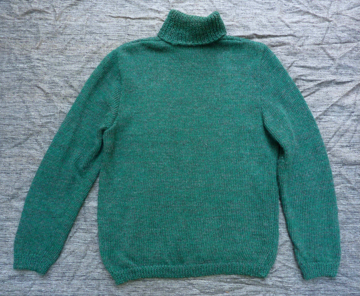 Vintage Mens Hand Knitted Roll Neck Sweater Cable Knit Jumper 1940s WW2 50s Style 1970s 80s Pine Green Marl Pullover