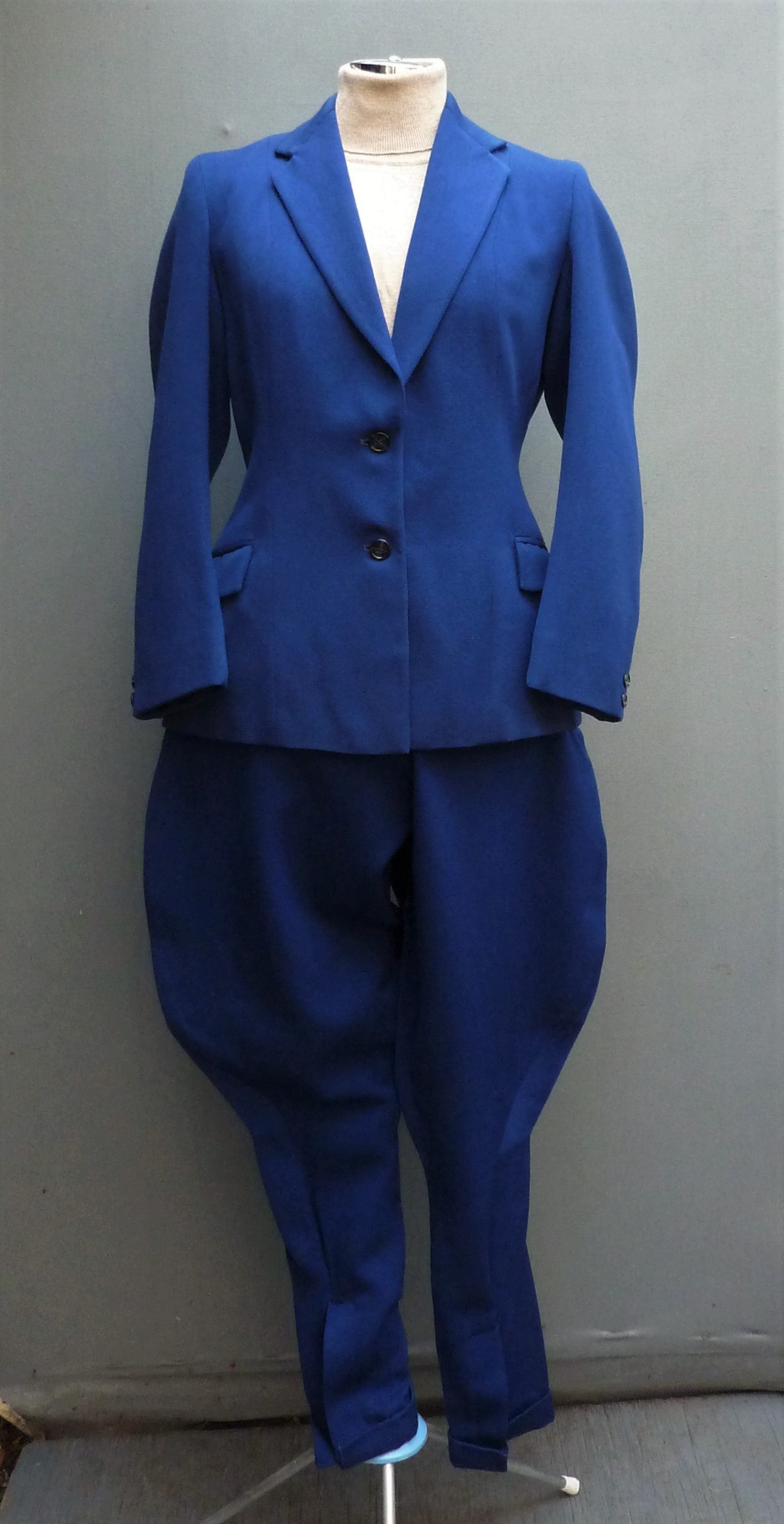 Rare Original 1930s 1940s Jodhpur Suit Blue Wool Jacket Elephant Ear Breeches UK S/M