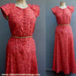 Wonderful Original Vintage 1930s Dress Flame Red Gold Silk Poppy Evening Gown UK S