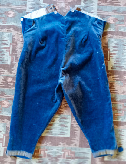 Vintage Mens 1890s 1900s Blue Plush Breeches Fall Front Victorian Edwardian Velvet Livery Uniform Trousers Pants