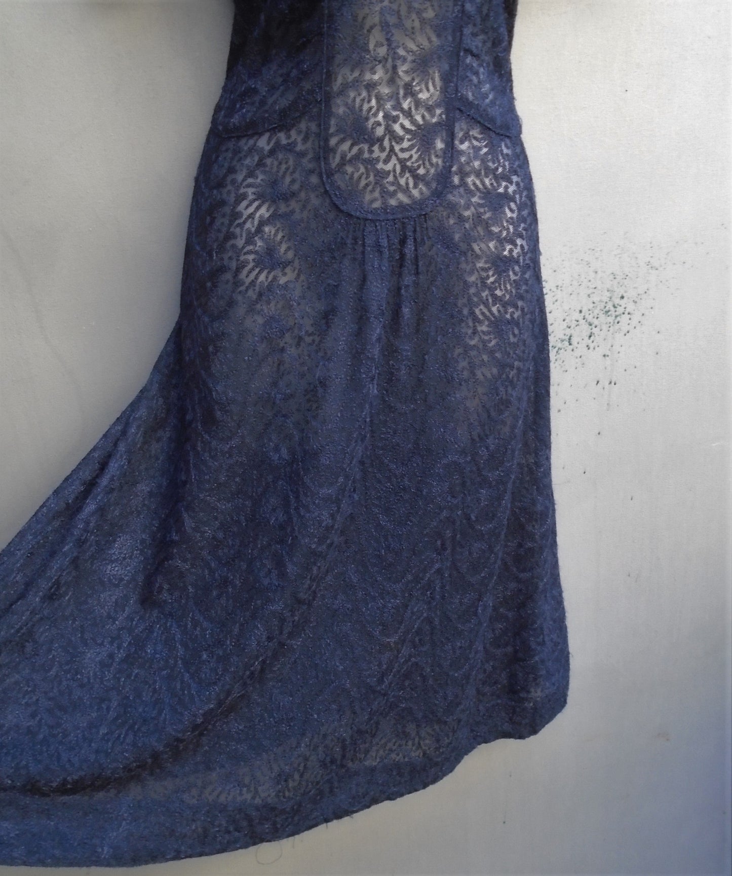 Original Vintage 1940s Handmade Dress Dark Blue Lace Deco UK XXS