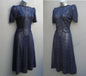 Original Vintage 1940s Handmade Dress Dark Blue Lace Deco UK XXS