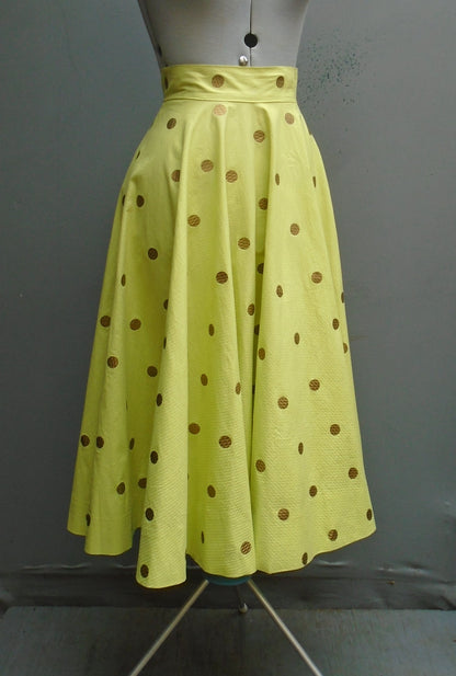 Vintage 1950s Circle Skirt Printed Cotton Novelty Print UK XS