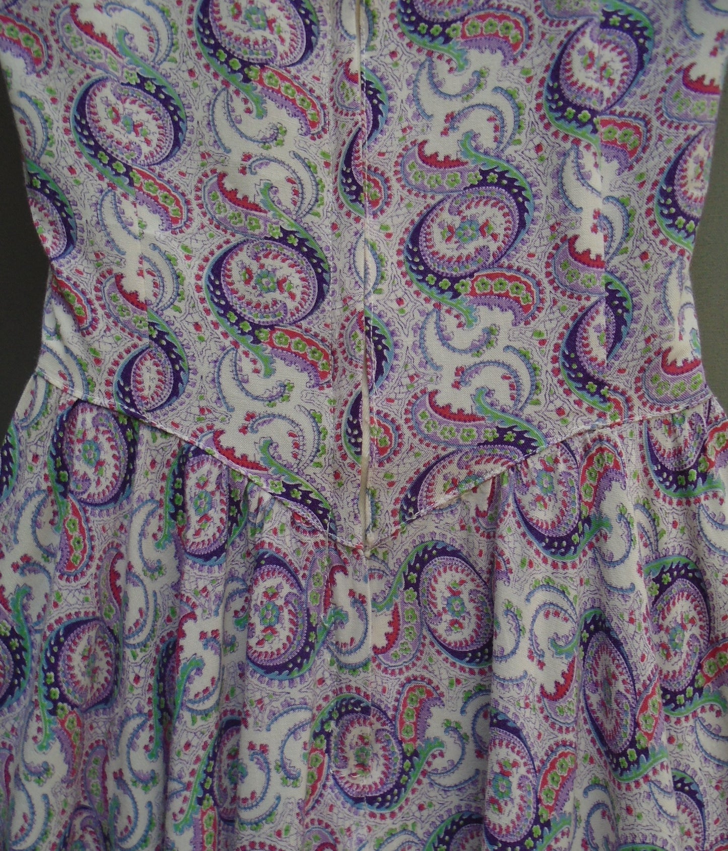 Vintage 1940s 1950s Sun Dress Paisley Printed Rayon Sleeveless Pinafore UK XS