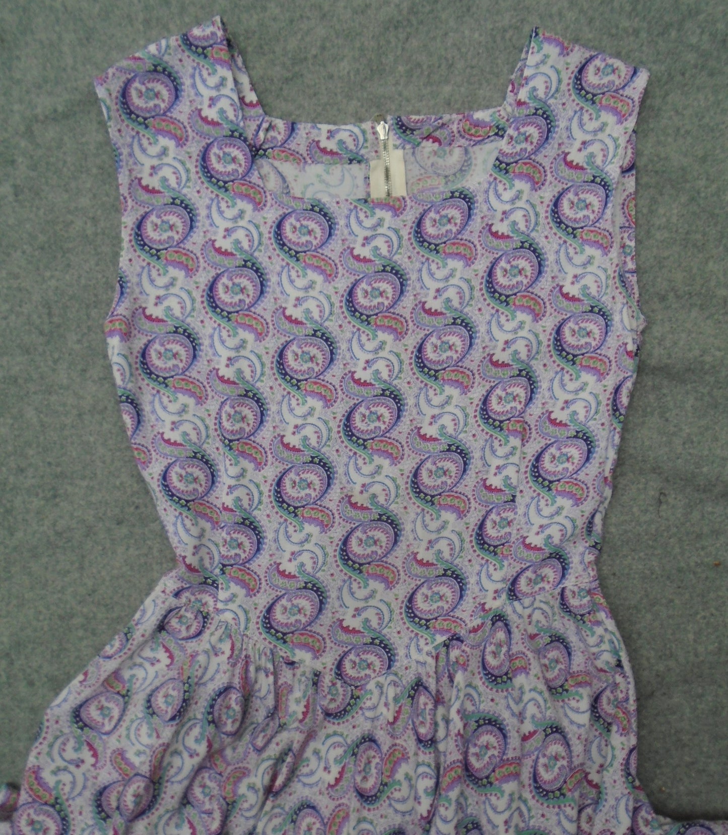 Vintage 1940s 1950s Sun Dress Paisley Printed Rayon Sleeveless Pinafore UK XS