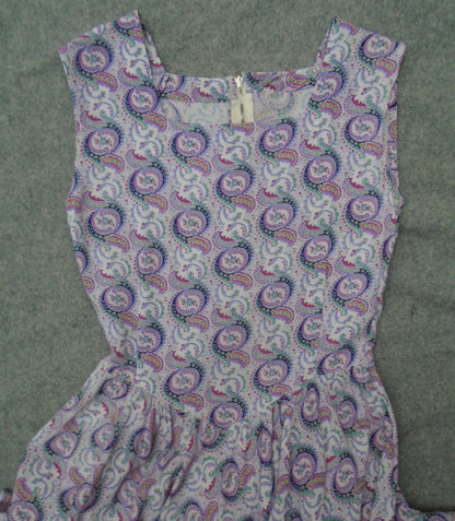 Vintage 1940s 1950s Sun Dress Paisley Printed Rayon Sleeveless Pinafore UK XS