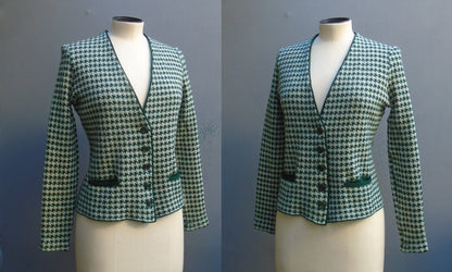 RARE Original Vintage 1930s 1940s Houndstooth Jersey Knit Jacket Cardigan UK S/M