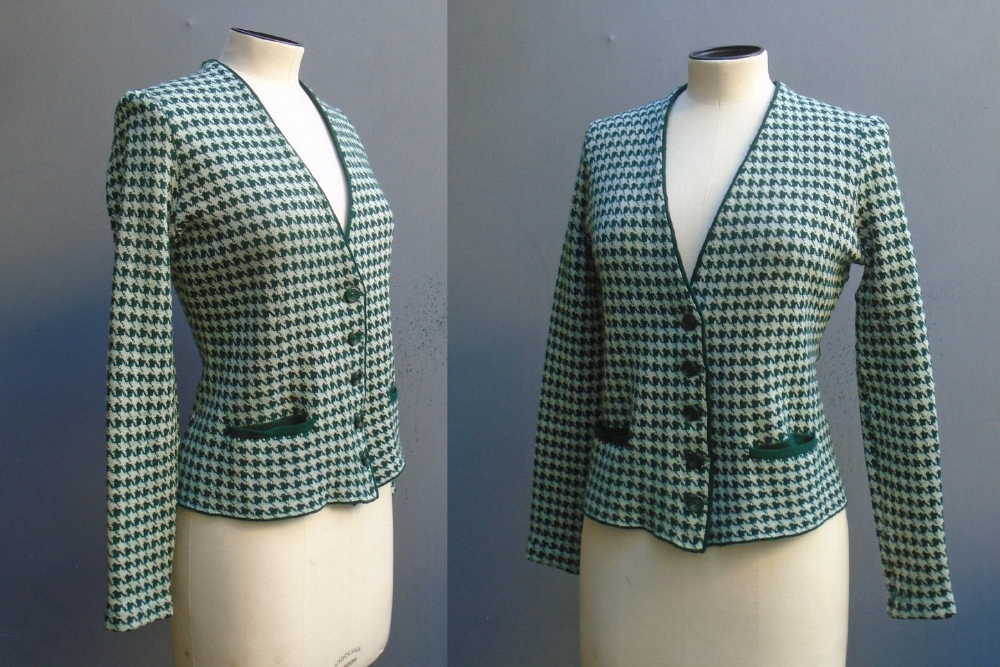 RARE Original Vintage 1930s 1940s Houndstooth Jersey Knit Jacket Cardigan UK S/M