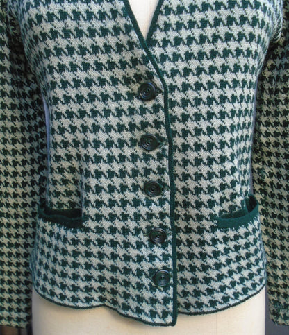 RARE Original Vintage 1930s 1940s Houndstooth Jersey Knit Jacket Cardigan UK S/M