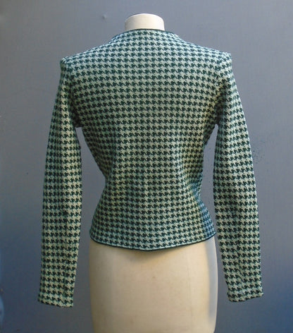 RARE Original Vintage 1930s 1940s Houndstooth Jersey Knit Jacket Cardigan UK S/M