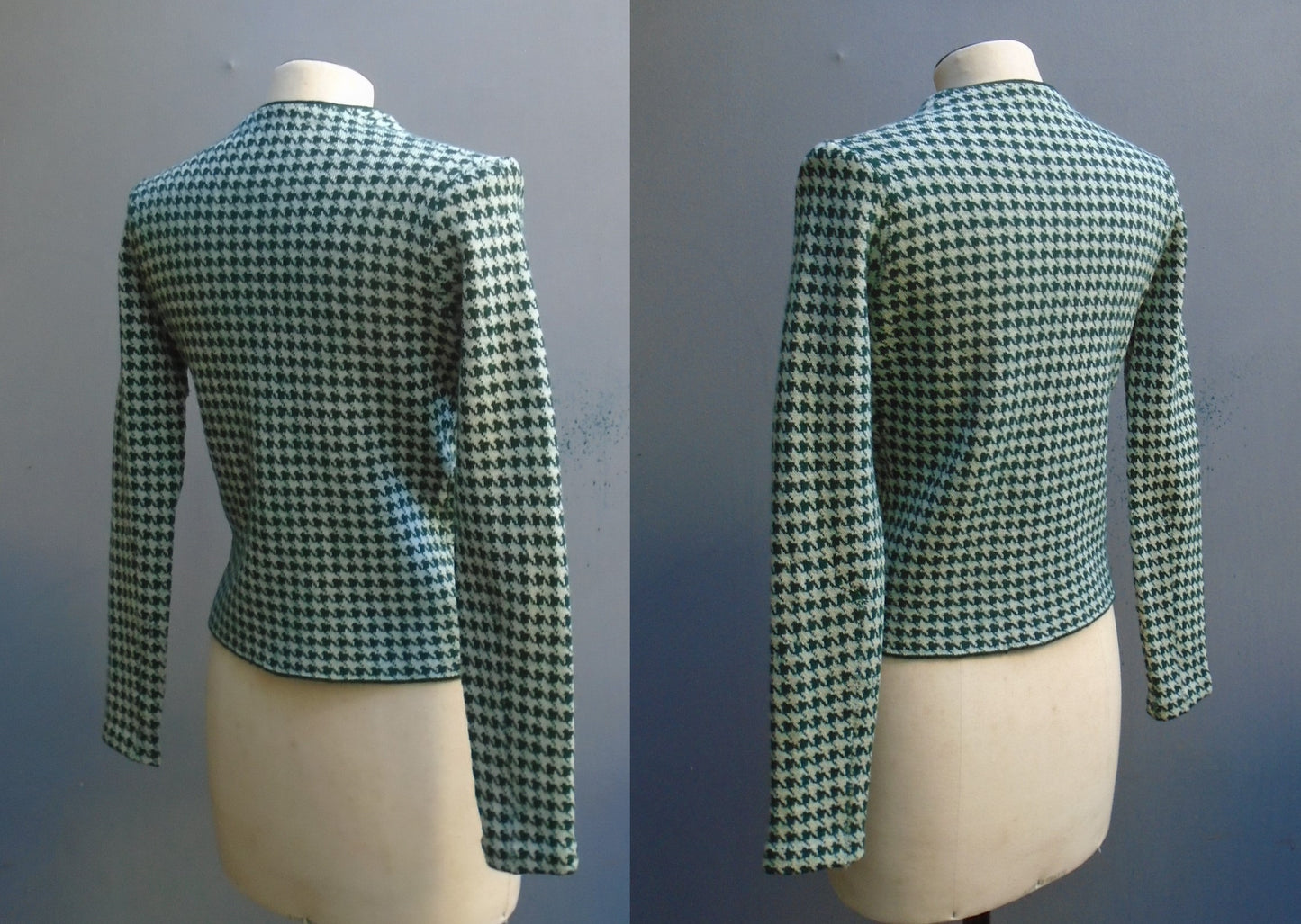 RARE Original Vintage 1930s 1940s Houndstooth Jersey Knit Jacket Cardigan UK S/M