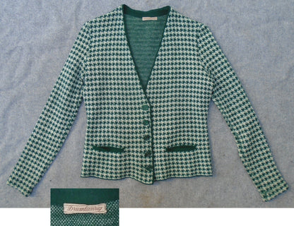 RARE Original Vintage 1930s 1940s Houndstooth Jersey Knit Jacket Cardigan UK S/M