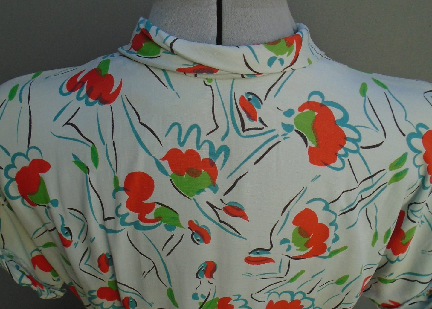 Superb Bold Novelty Print Vintage 1940s Dress Zip Front Ballet Dancers Ballerinas UK M