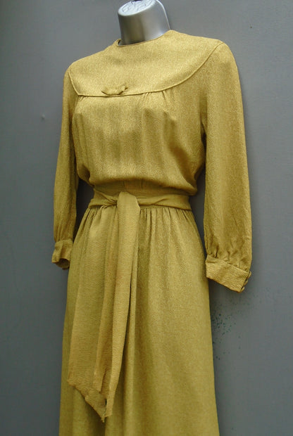 Original 1940s 30s Handmade Vintage Dress Chartreuse Rayon Crepe UK XS/S