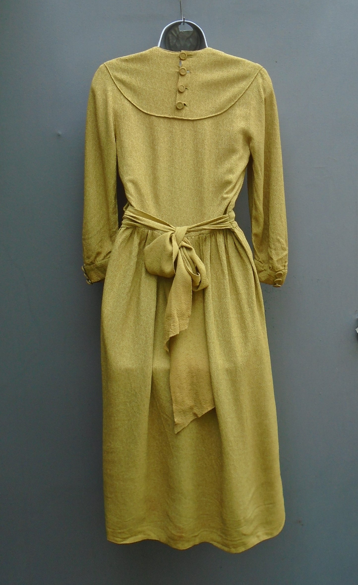 Original 1940s 30s Handmade Vintage Dress Chartreuse Rayon Crepe UK XS/S