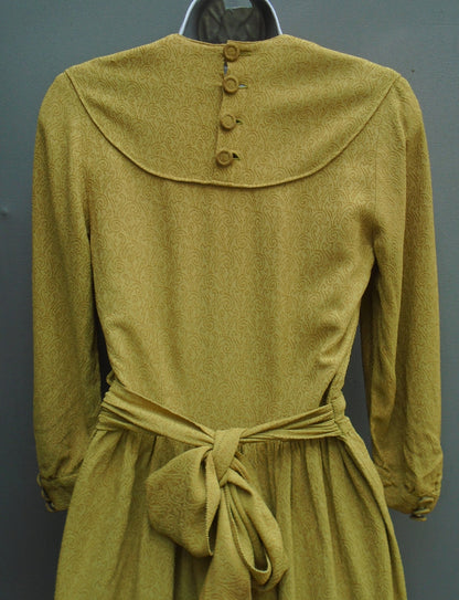 Original 1940s 30s Handmade Vintage Dress Chartreuse Rayon Crepe UK XS/S