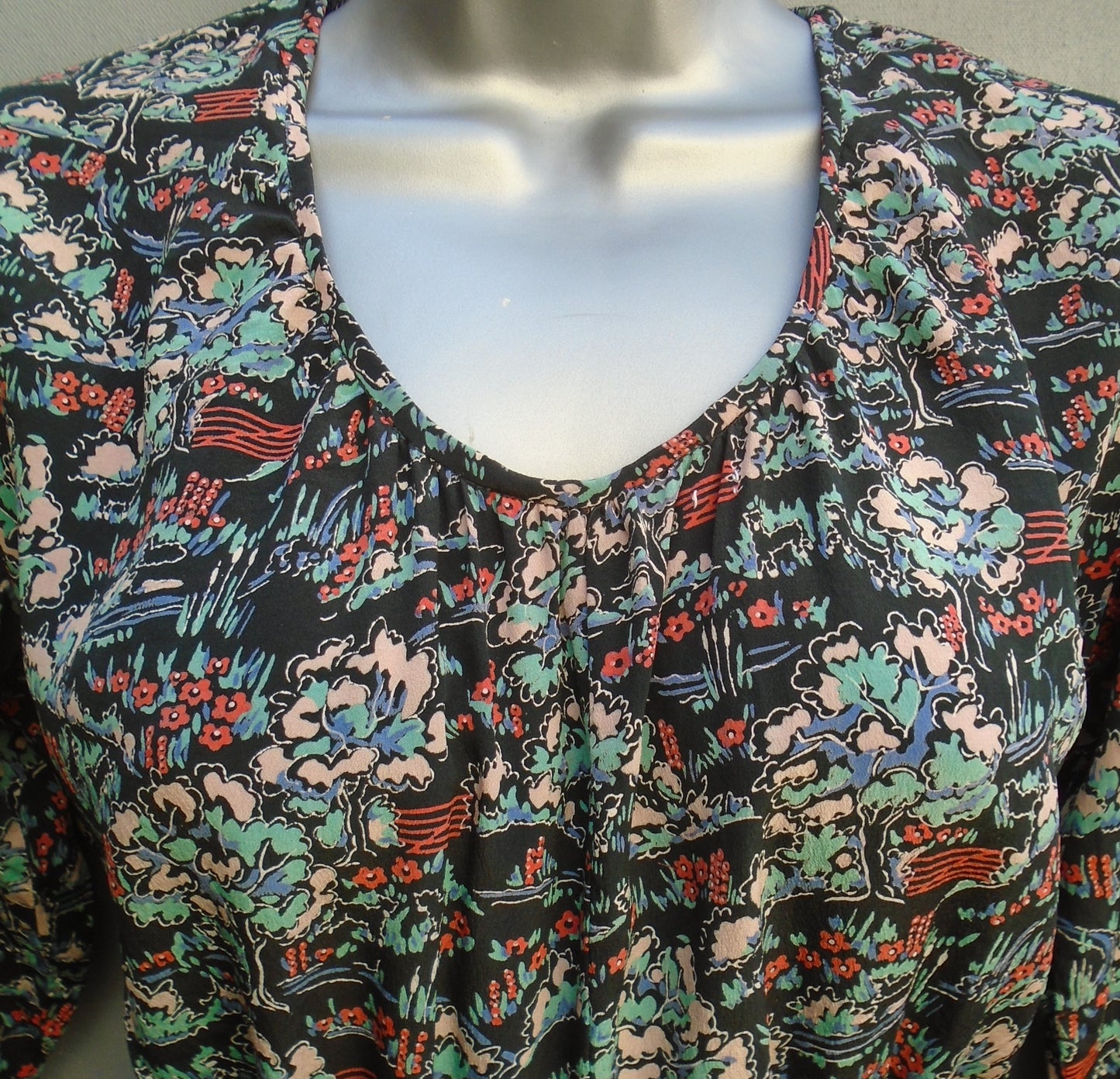 Rare Original 1930s Dress Novelty Dark Floral Print Handmade Silk UK XS