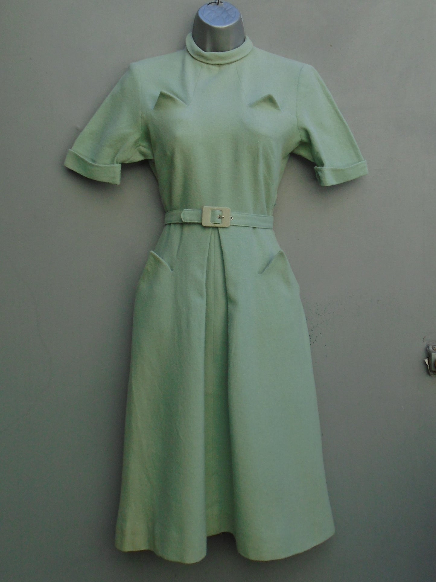 Superb Vintage 1940s Handmade Dress WW2 Seafoam Blue UK XS