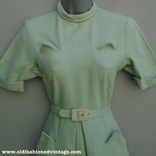 Superb Vintage 1940s Handmade Dress WW2 Seafoam Blue UK XS