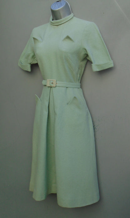 Superb Vintage 1940s Handmade Dress WW2 Seafoam Blue UK XS