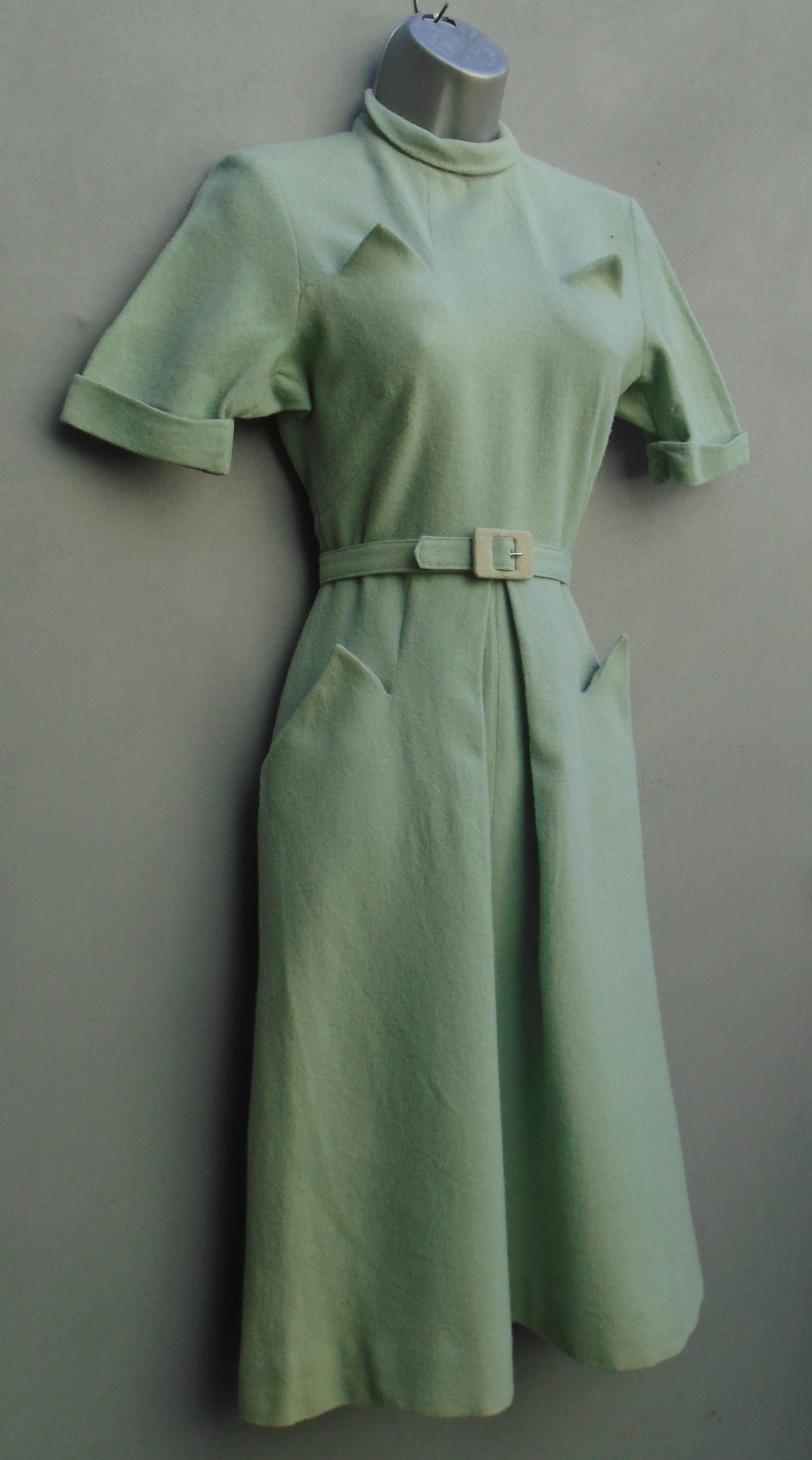 Superb Vintage 1940s Handmade Dress WW2 Seafoam Blue UK XS