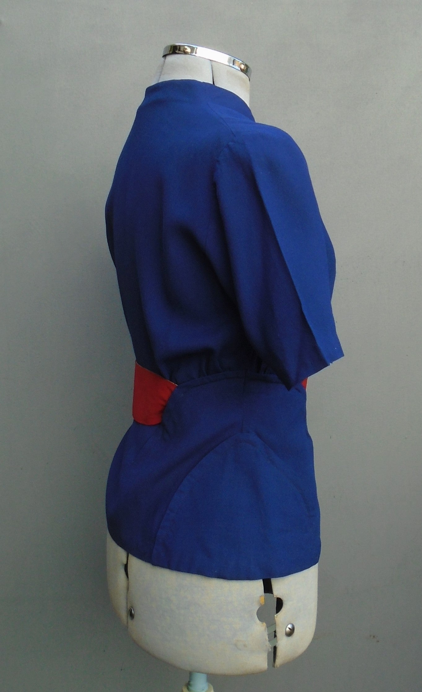 Vintage 1940s Jacket Blouse Patriotic Blue Red Suede Belt UK XS/S