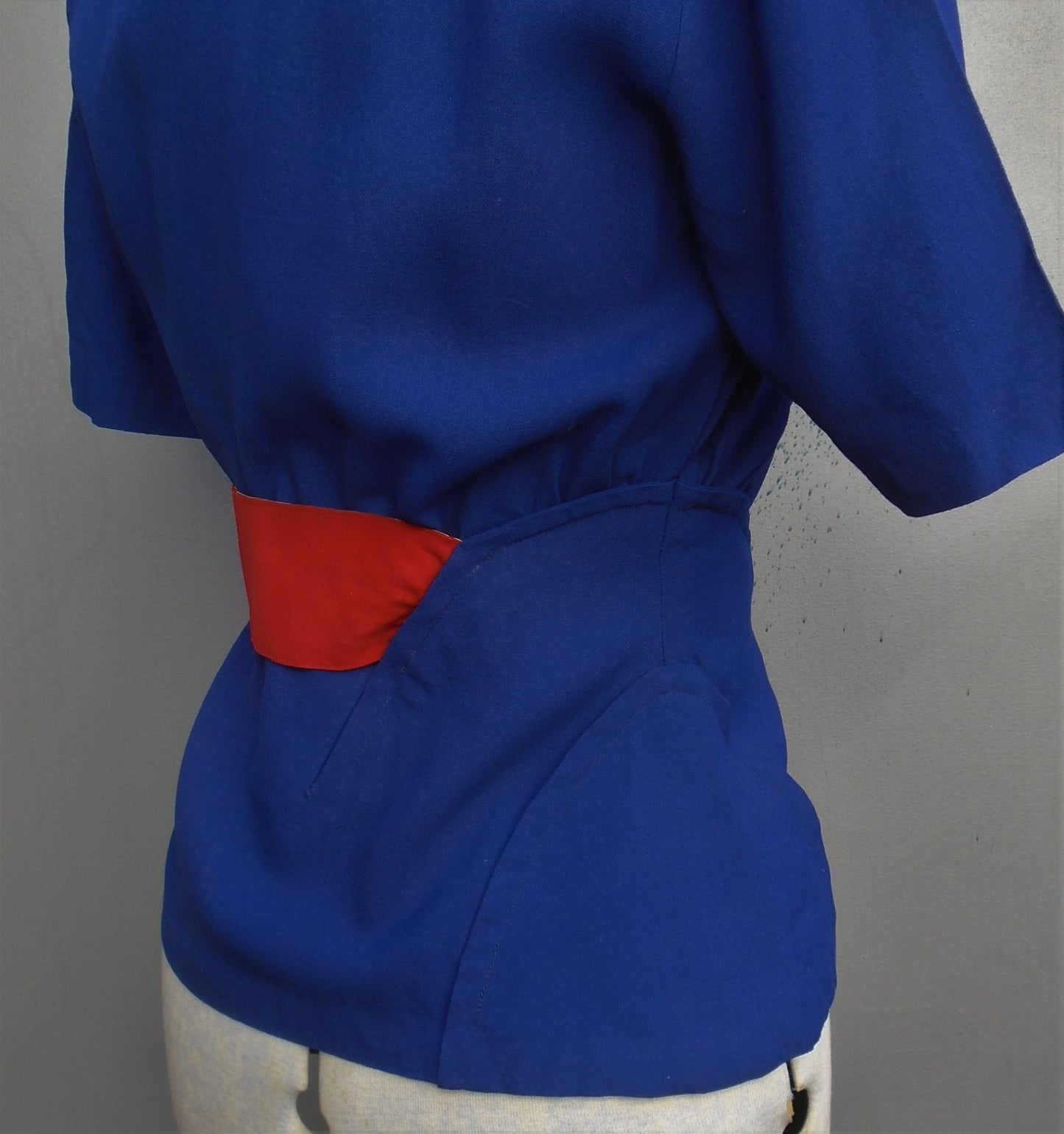 Vintage 1940s Jacket Blouse Patriotic Blue Red Suede Belt UK XS/S