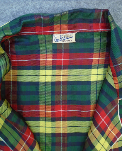 Rare 1940s WW2 50s Lounging Pyjamas PJs Tartan Plaid Rayon UK S